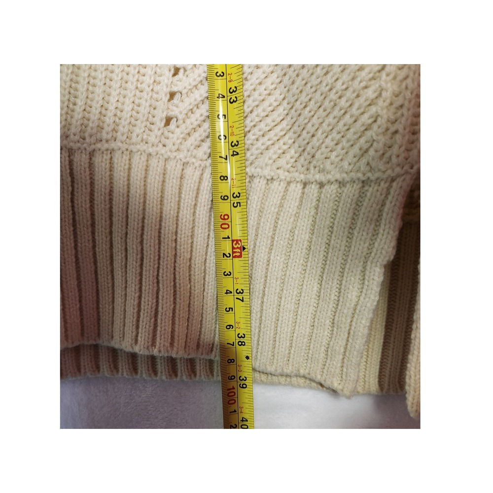 Sleeveless Turtleneck Sweater Dress Cream Knit Midi Side Slits - S - Picture 6 of 7